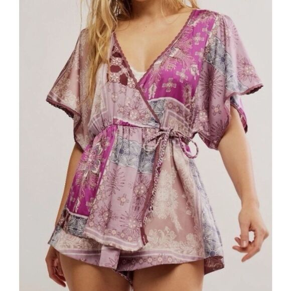 Intimately Free People OB1963838 Women's Sz M Mauve Oasis Wrap Romper - Picture 8 of 9